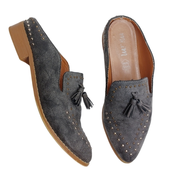 Mi iM Boho Leather Studded Tassel Loafer Flats - Picture 1 of 13